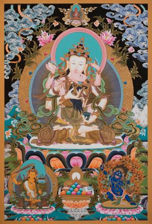 Vajrasattva Shakti Thangka | Tibetan Dorje Sempa Yab Yum Painting | Traditionally Hand-Painted 24K Gold Figure Art | Wall Hanging Decor